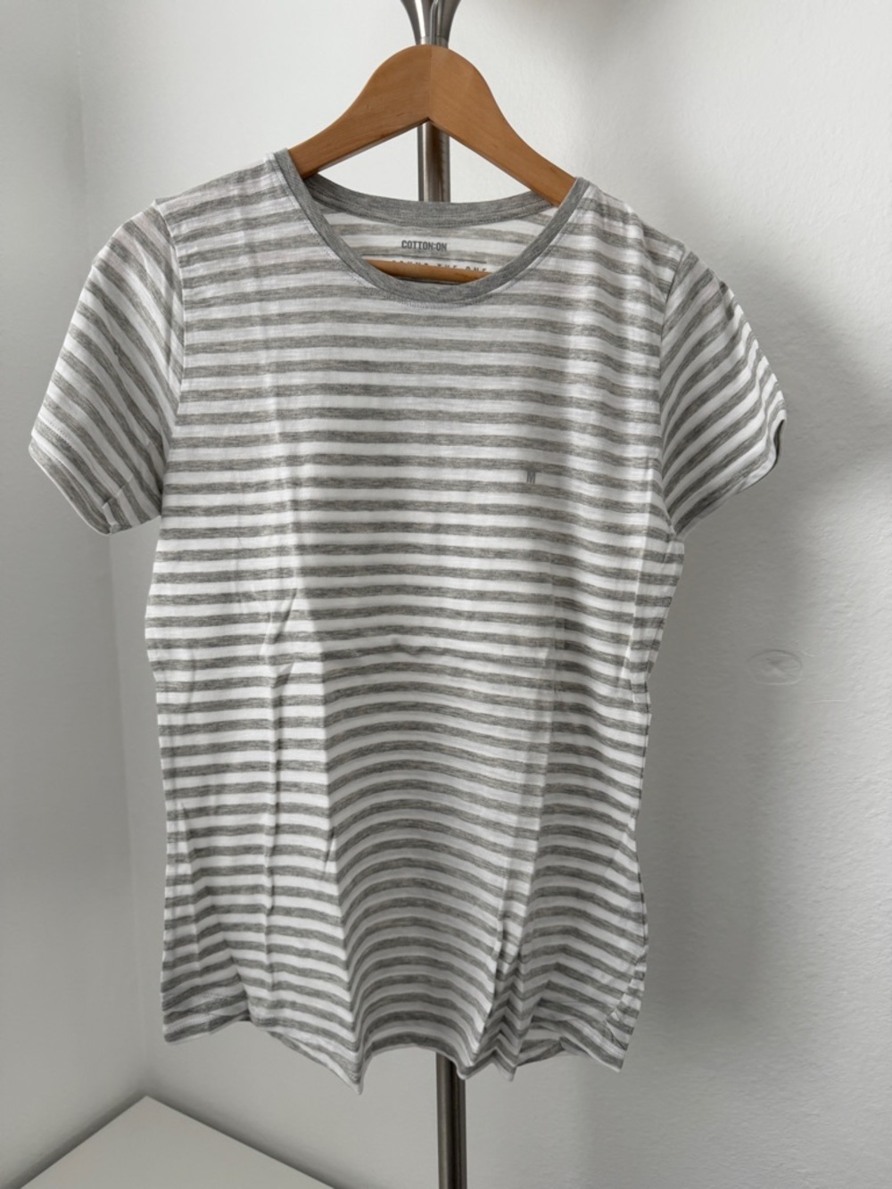 Cotton On Gray and White Striped Crewneck Tee